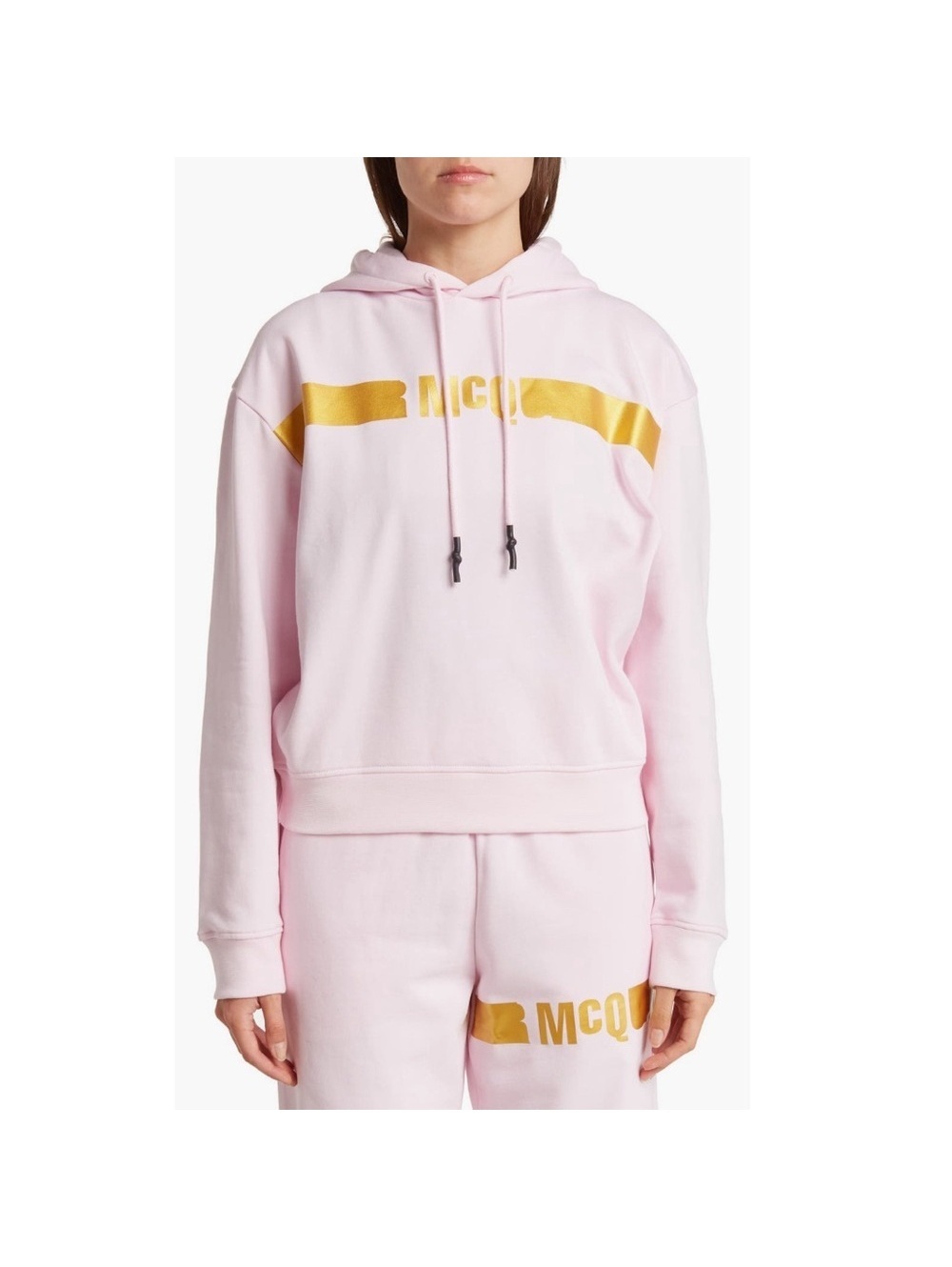 MCQ Alexander McQueen Logo Hologram Hoodie in Pink/Gold, Size S, New with Tag